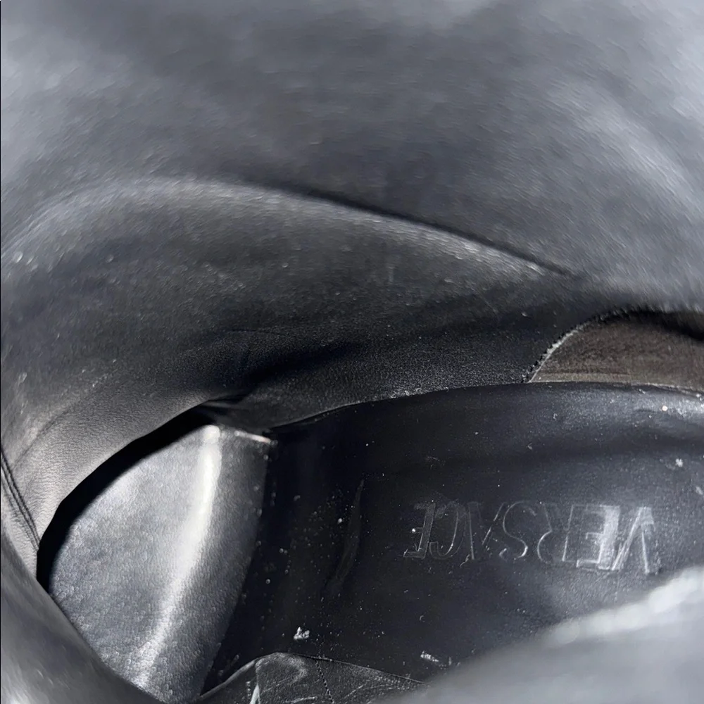 Versace Black Over the Knee Boots with Gold Medallion - Picture 8 of 9